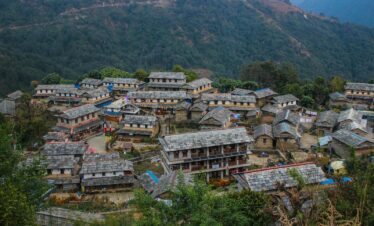 a village in the middle of a mountain range