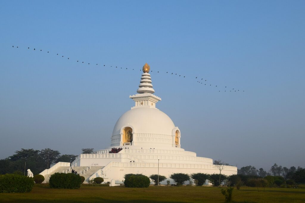 stupa, bouddha, birds, sky, green, nepal, lumbini, buddhism, peacestupa, lumbini, lumbini, lumbini, lumbini, lumbini